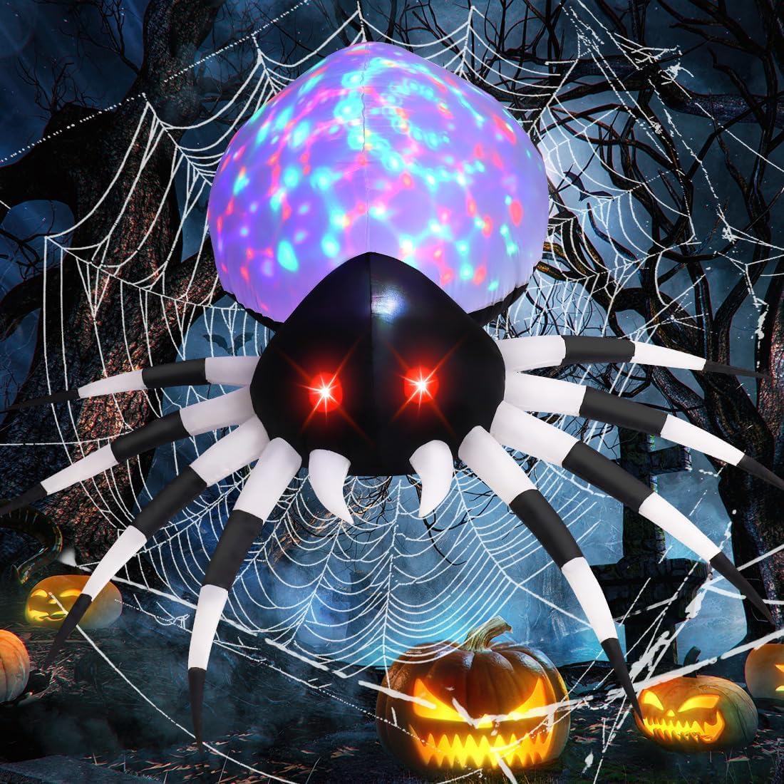 6 FT Halloween Inflatable Spider with LED Lights for Yard Decor