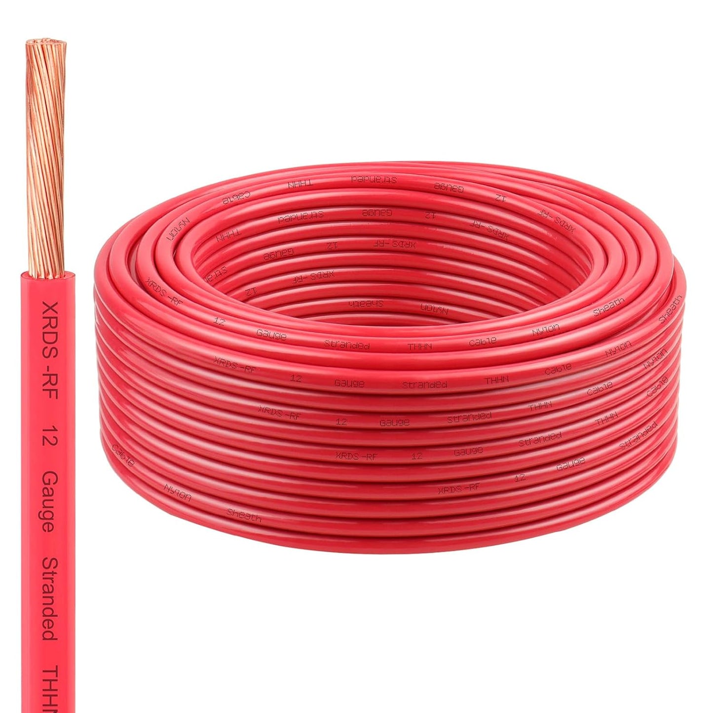 12 Gauge THHN Wire, 100FT Red Stranded Copper Electrical Wire