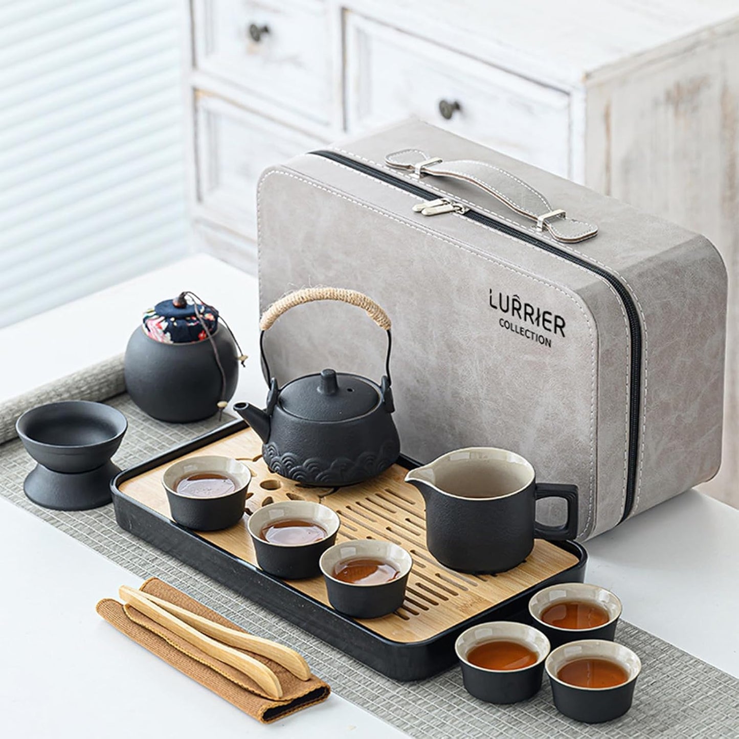 Portable Ceramic Tea Set for Travel and Home Use by LURRIER