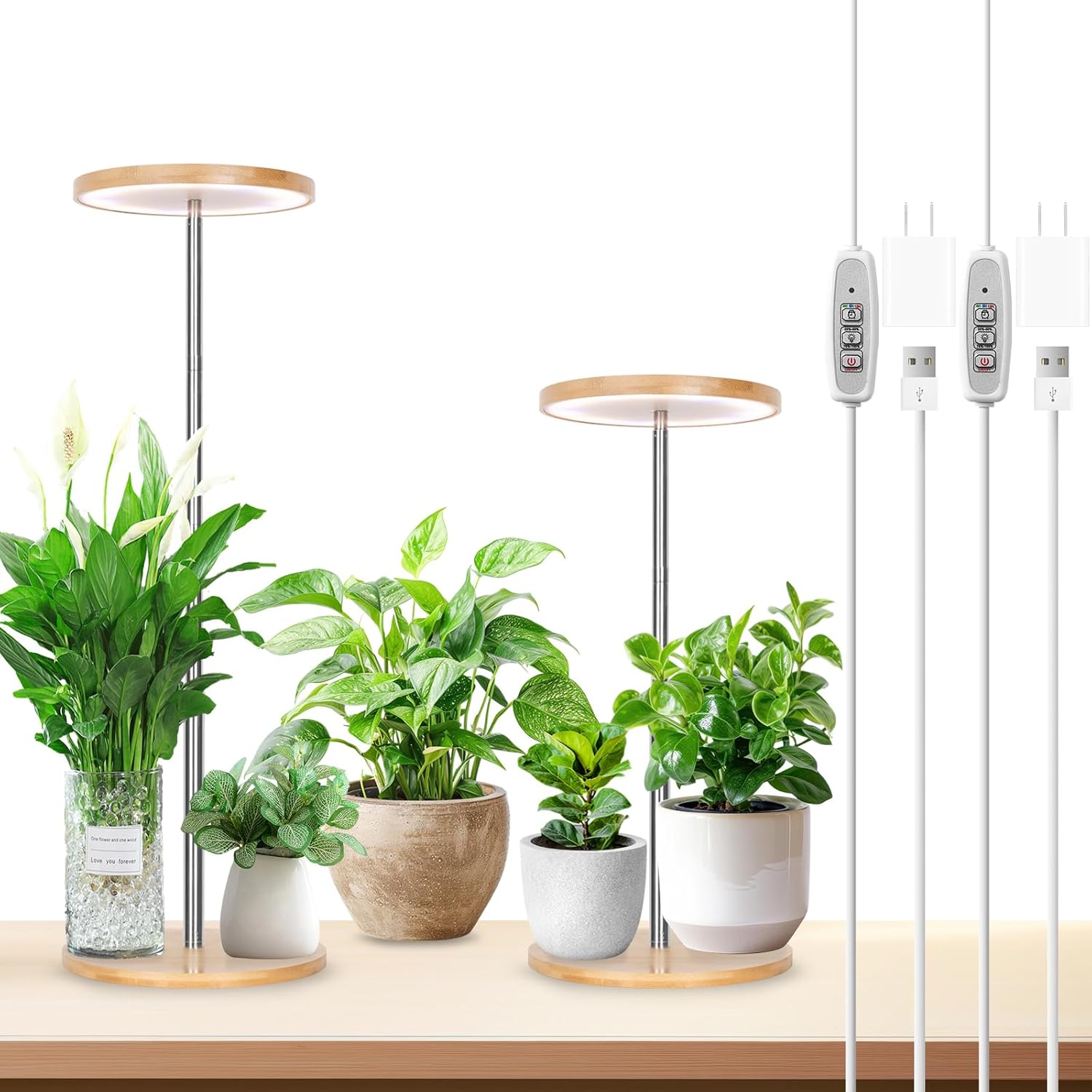 LORDEM Bamboo Grow Light for Indoor Plants with Timer & Dimming