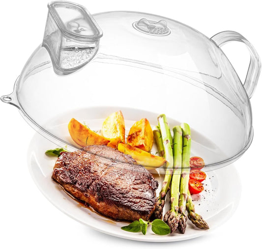 10 Inch Microwave Splatter Cover w/ Water Steamer by WENWELL - Protects Food & Dishes