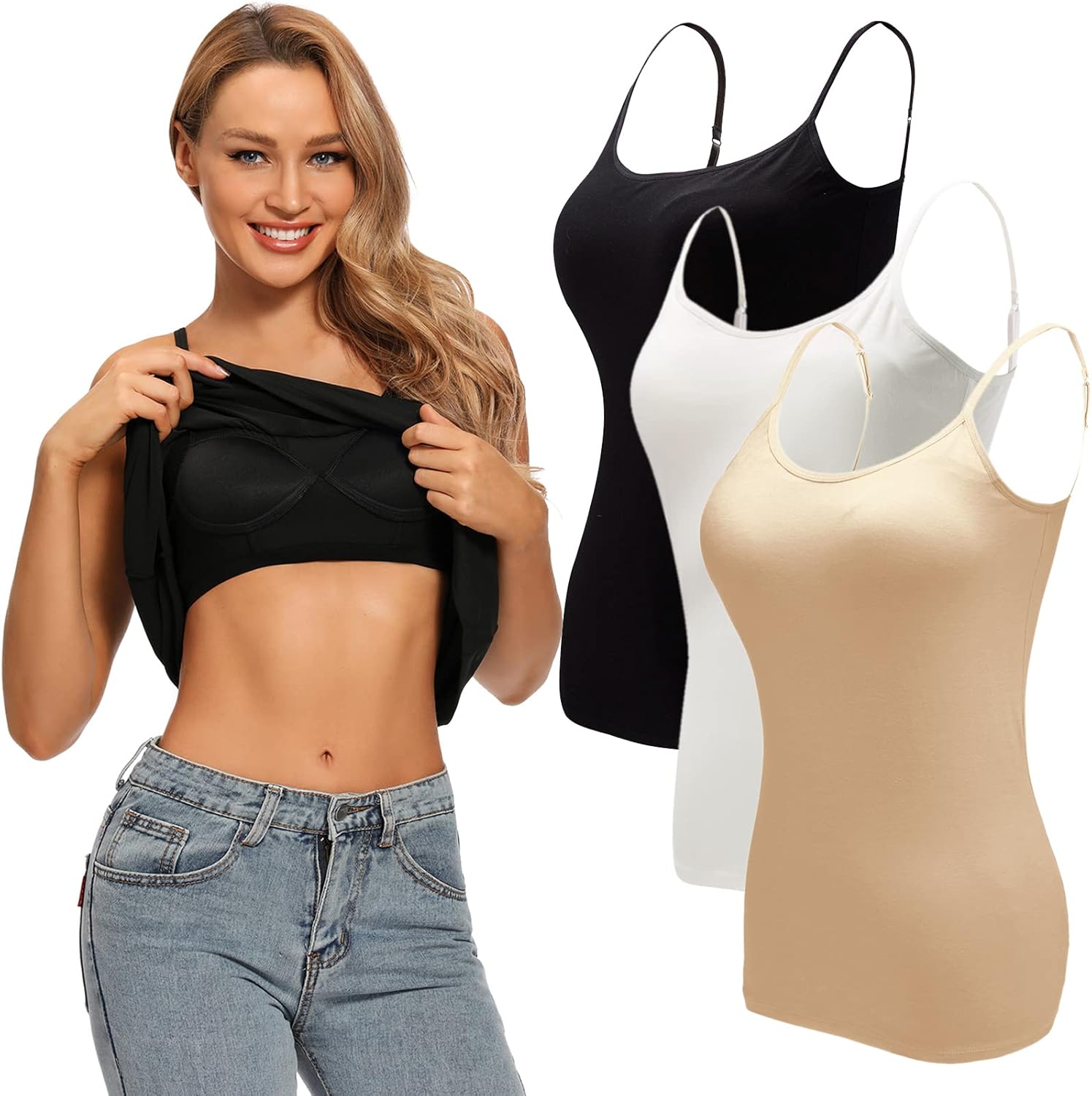 Ibeauti Womens Camisoles with Built in Padded Bra for Comfort