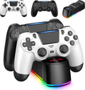 Black 2 Pack PS4 Wireless Controllers with LED Charging Dock