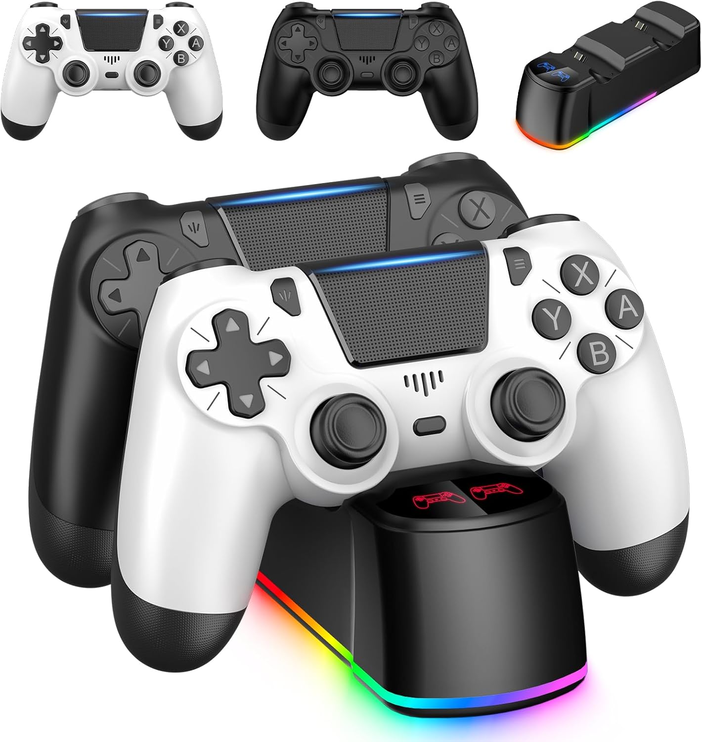 2 Pack Wireless Controllers with Charging Dock for PS4 Consoles