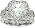 Platinum-Plated Sterling Silver Heart Cubic Zirconia Ring - Antique