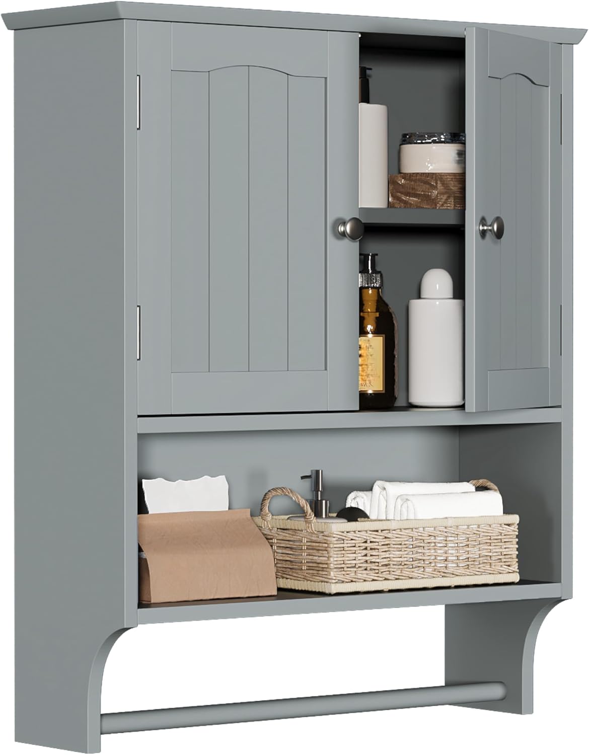 Smuxee Grey Bathroom Cabinet Wall Mounted with Towel Bar