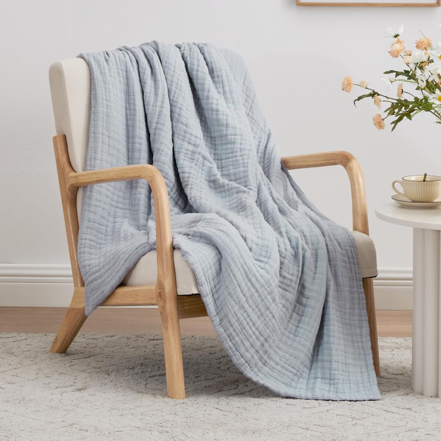 100% Cotton Muslin Blanket for Couch Bed - Lightweight Comfort