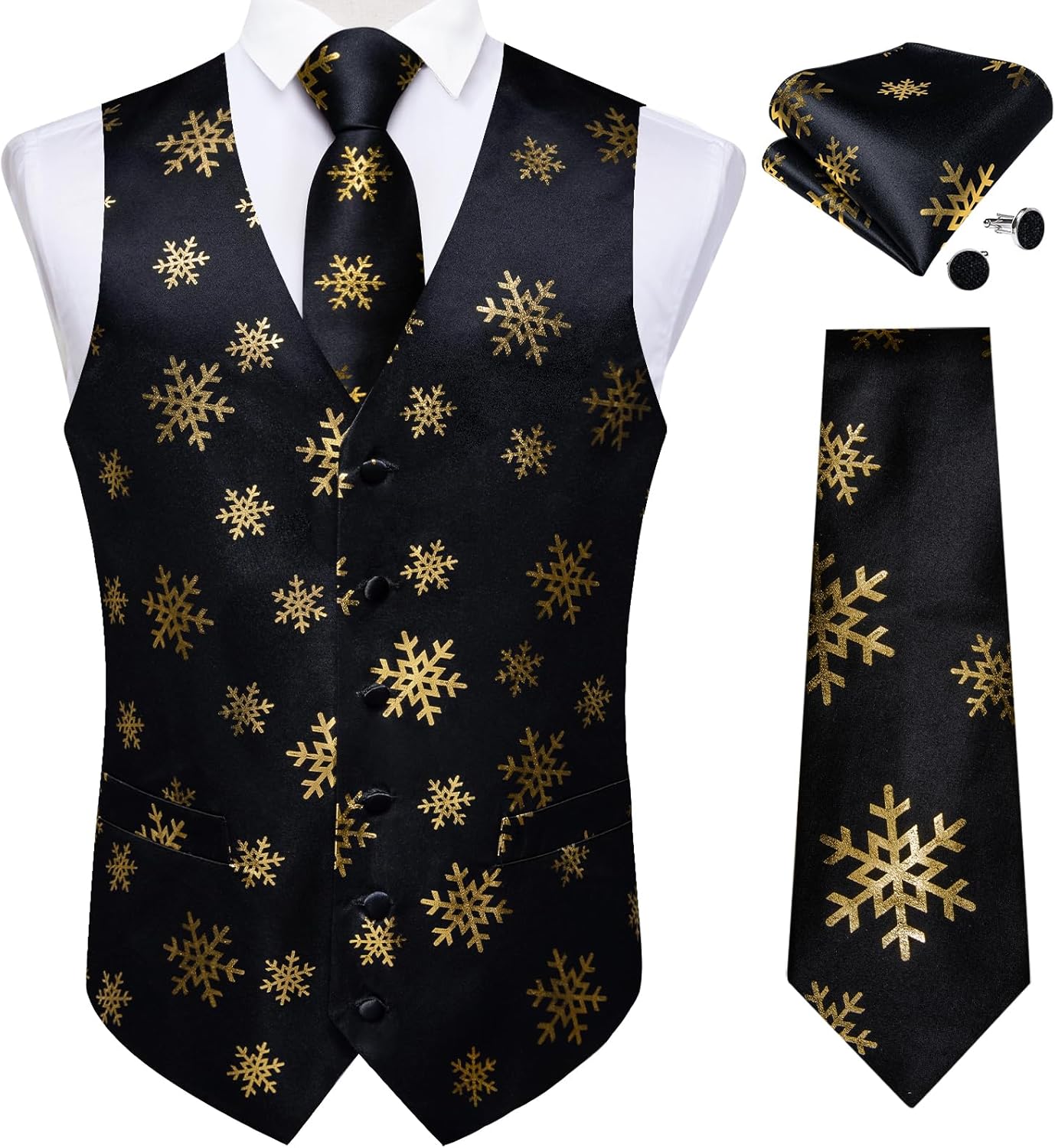 DiBanGu Christmas Men's Suit Vest and Tie Set for Festive Style