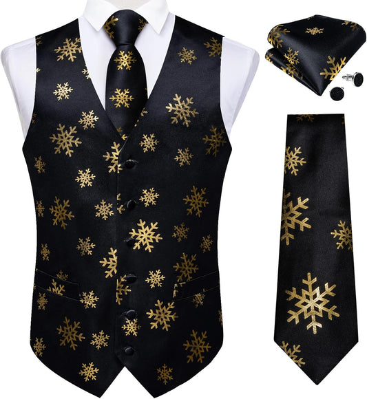 DiBanGu Christmas Men's Suit Vest and Tie Set for Festive Style