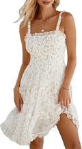 Women's 2025 Summer Floral Dress Square Neck Strapped Swing A Line