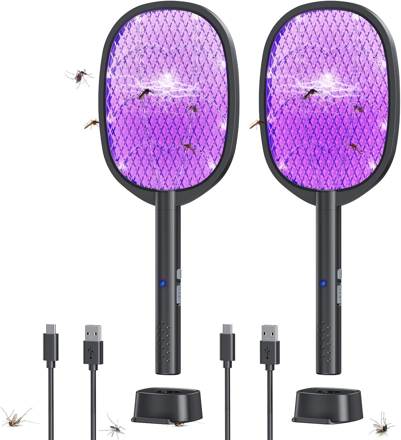 2 Pack Electric Fly Swatter Bug Zapper for Indoor Outdoor Use