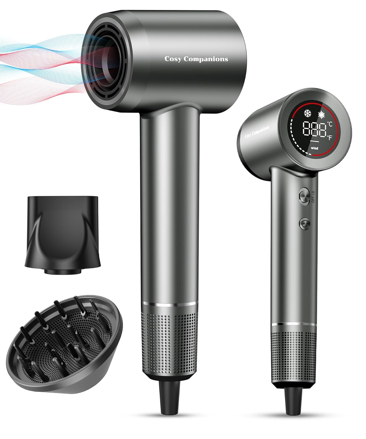 Fast Drying Hair Dryer with HD Display & Diffuser