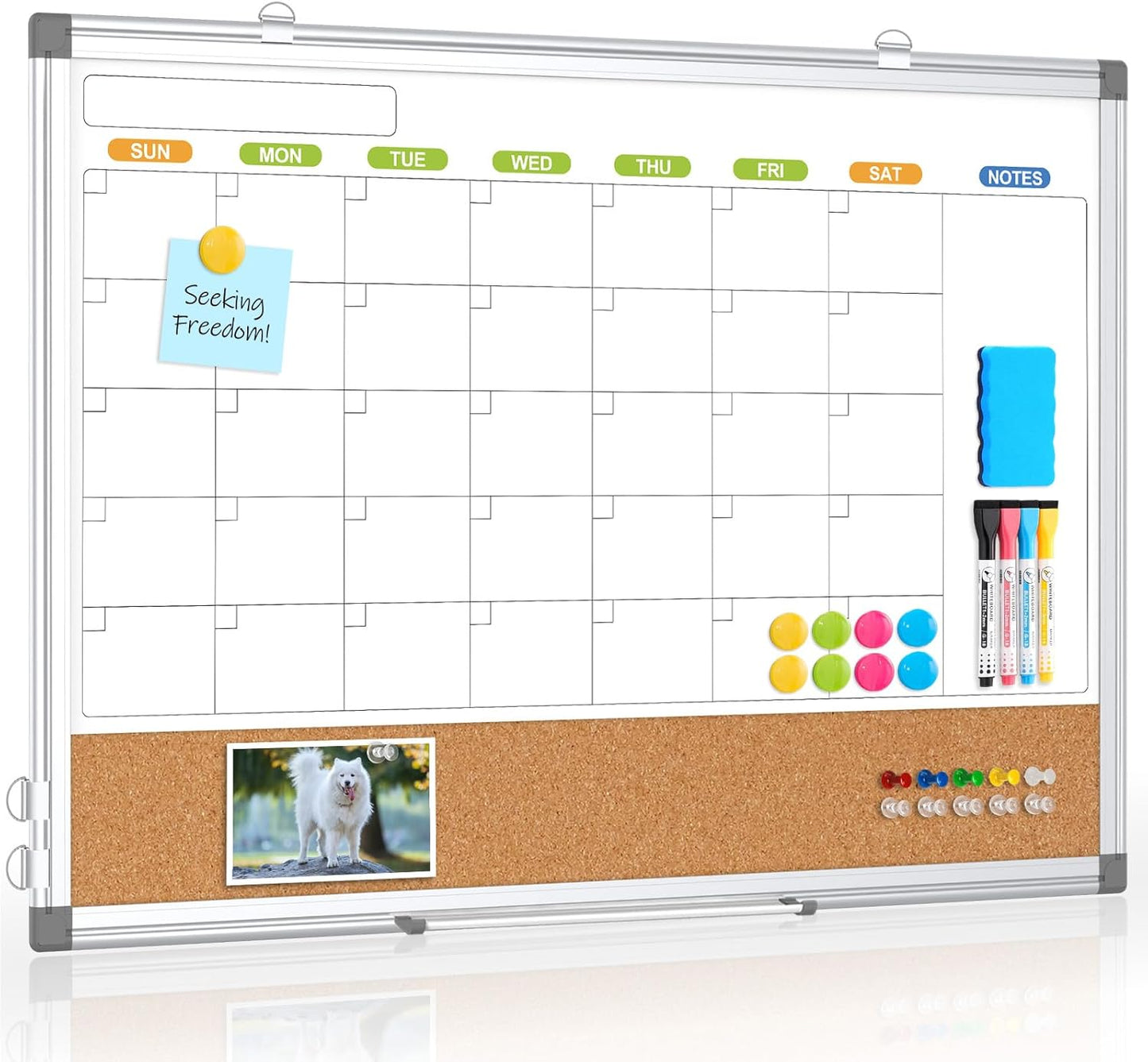 Dry Erase Calendar Whiteboard for Wall - 24x18 Cork Combo