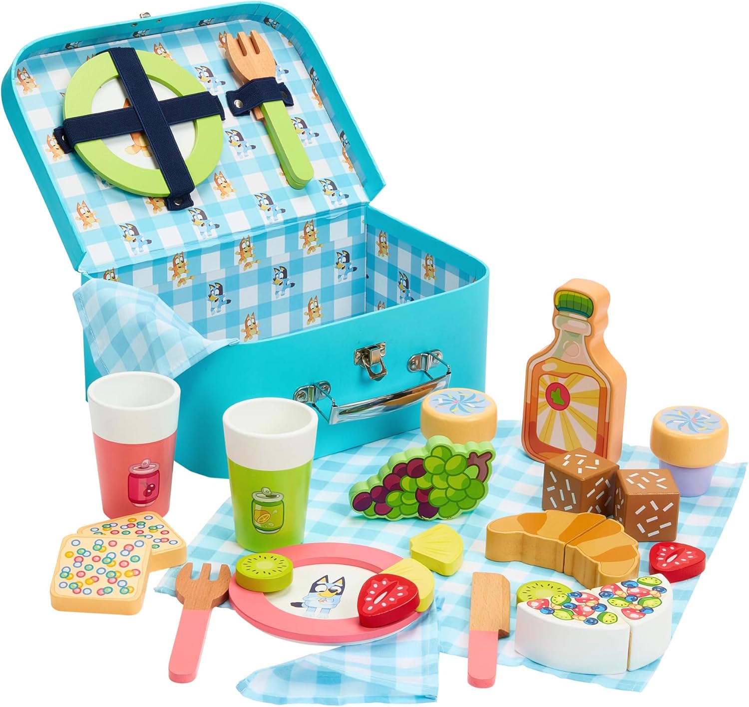 Bluey Picnic Basket Set - 30 Pc Wooden Toy Set for Creative Kids