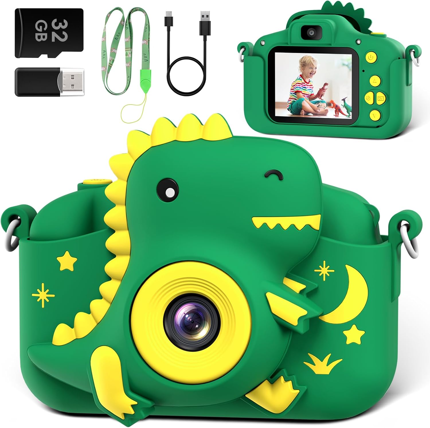GREENKINDER Dinosaur Kids Camera: 1080P Selfie Fun!