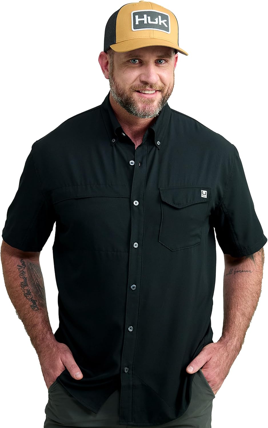 HUK Tide Point Solid Short Sleeve Shirt for Men - Quick Drying
