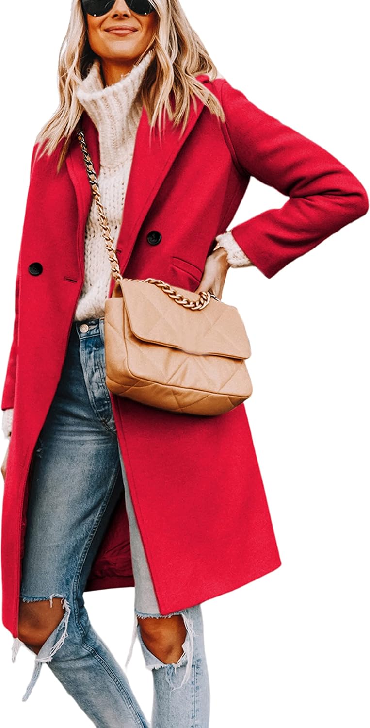 Hooever Women's Winter Wool Coat Casual Notch Lapel Peacoat