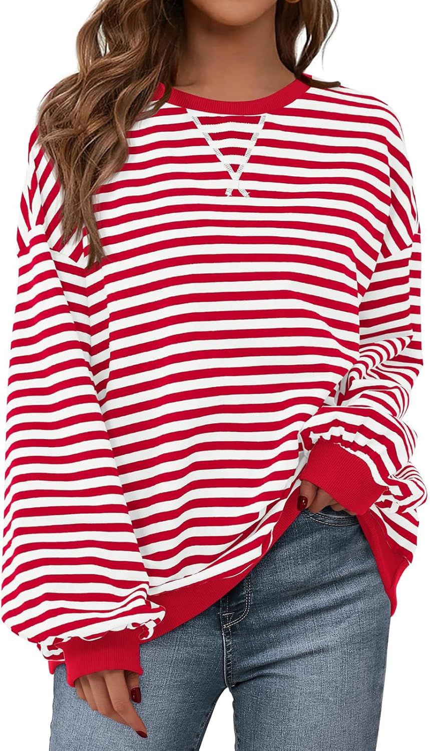 PRETTYGARDEN Womens Striped Oversized Sweatshirt for Casual Style