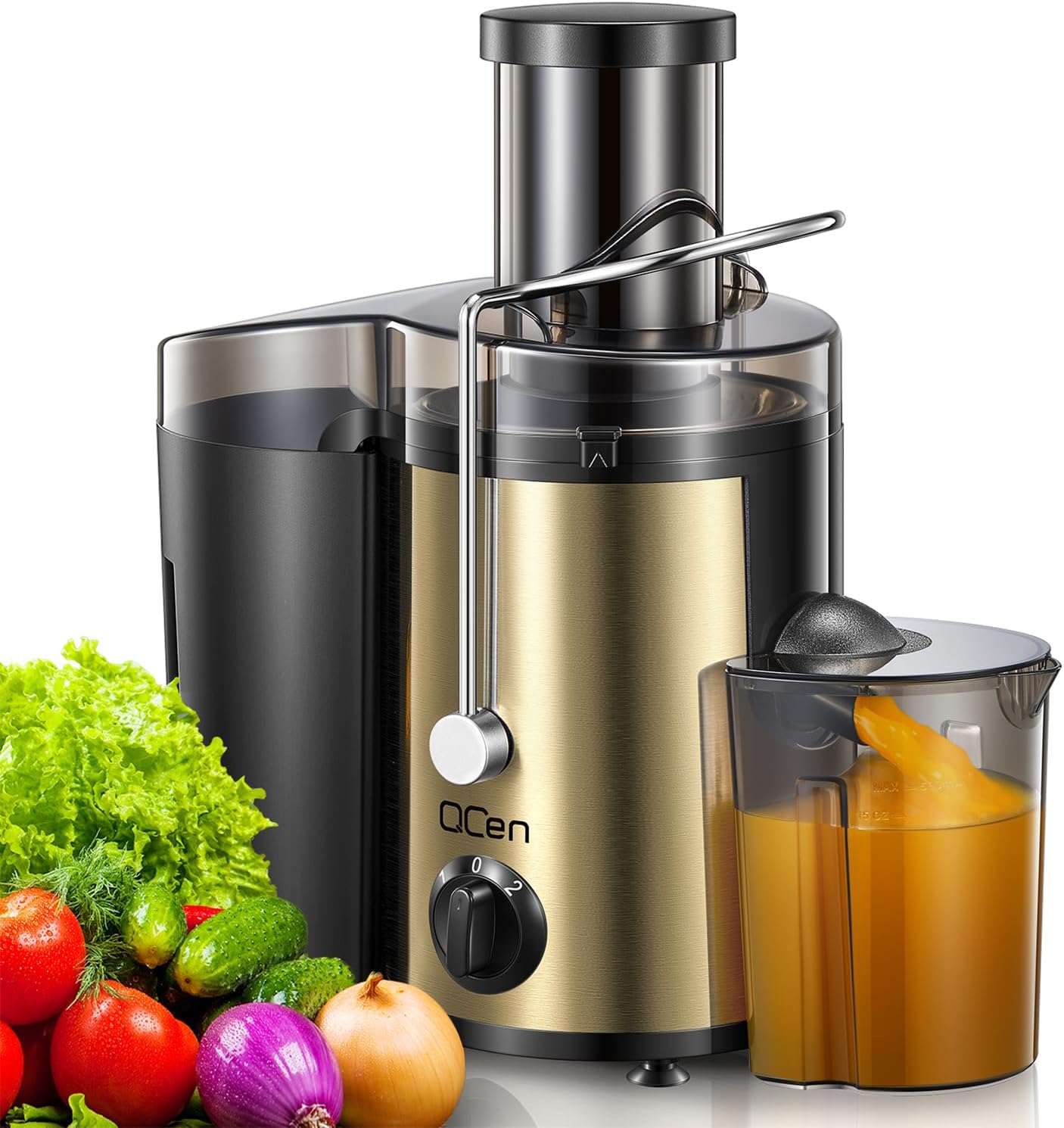QCen Juicer Machine with 500W Motor and Wide Mouth Chute
