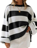Women's Oversized Striped Color Block Knit Sweater - Cozy Fall Staple