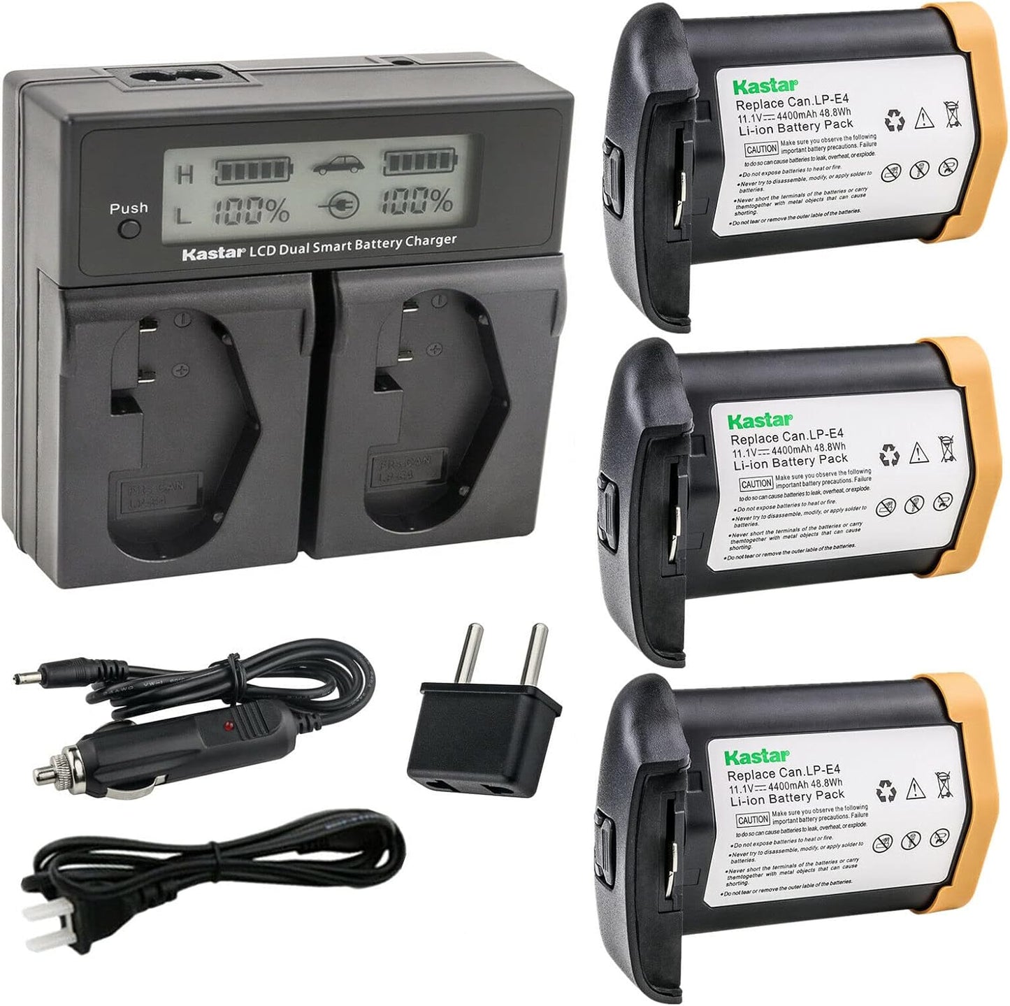 Kastar 3-Pack LPE4 Battery and Dual Fast Charger for Canon Cameras