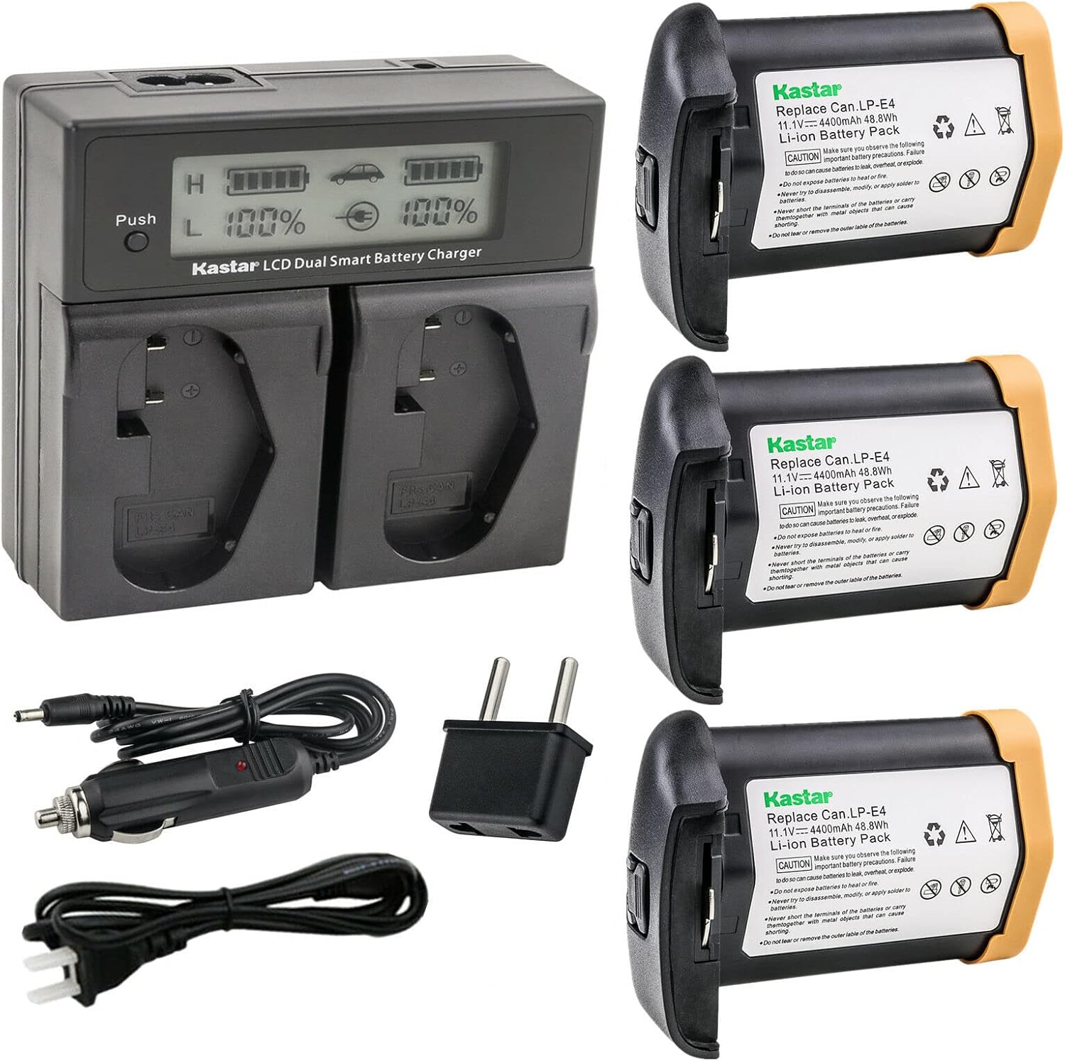 Kastar 3-Pack LPE4 Battery and Dual Fast Charger for Canon Cameras