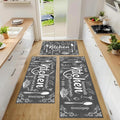 3-Pack Non-Slip Kitchen Rugs - Grey Farmhouse Cushioned Mats