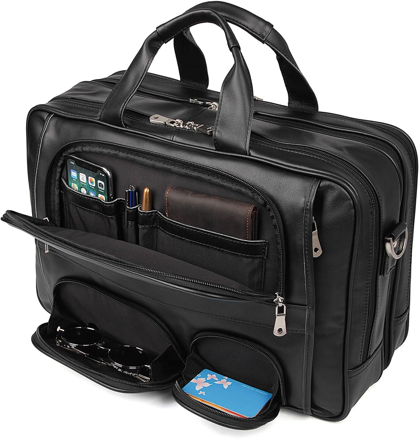 Top Cowhide Leather Briefcase for Men - 17.3 Inch Laptop Bag