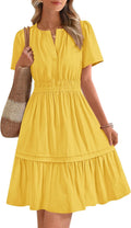 BTFBM Women's V Neck Smocked Waist Tiered Mini Dress - Flattering Fit