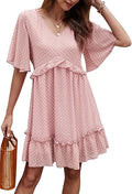 Manydress Women's Chiffon Floral Print V Neck Casual Mini Dress