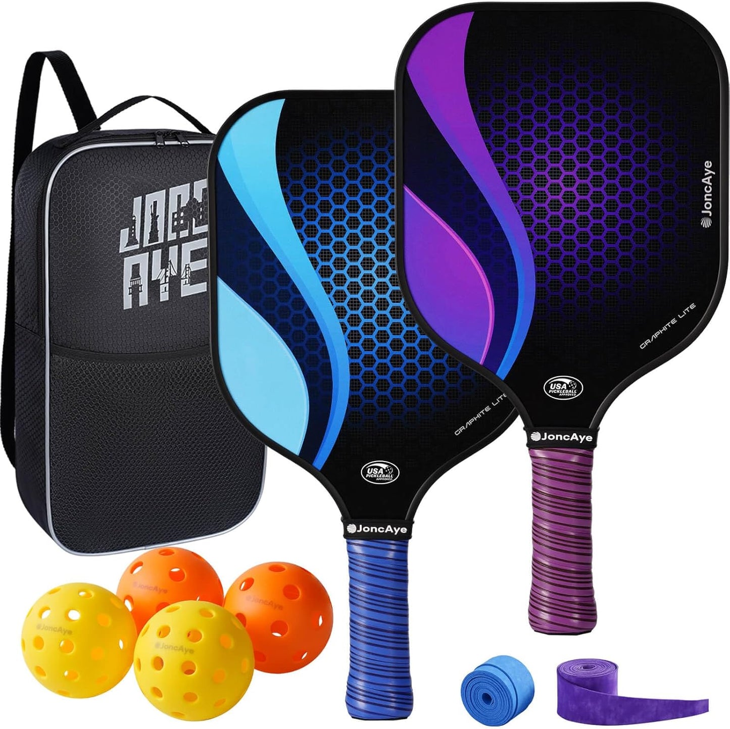 Pickleball Paddle Set of 4 with Balls and Accessories for All
