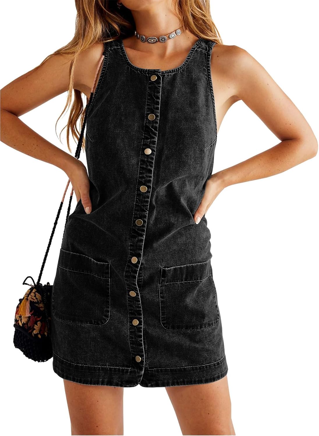 Yousify Womens Casual Sleeveless Denim Overalls Dresses for Summer