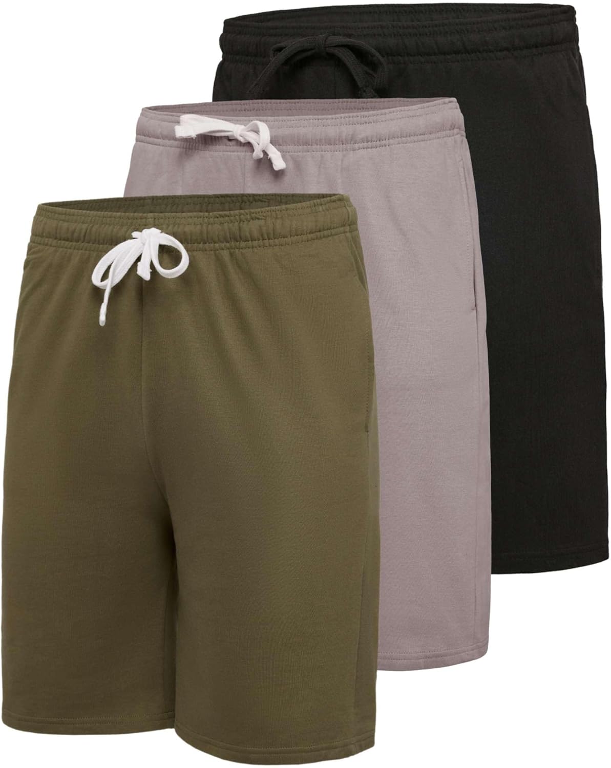 Real Essentials 3 Pack Mens 9 Inch Cotton Fleece Sweat Shorts