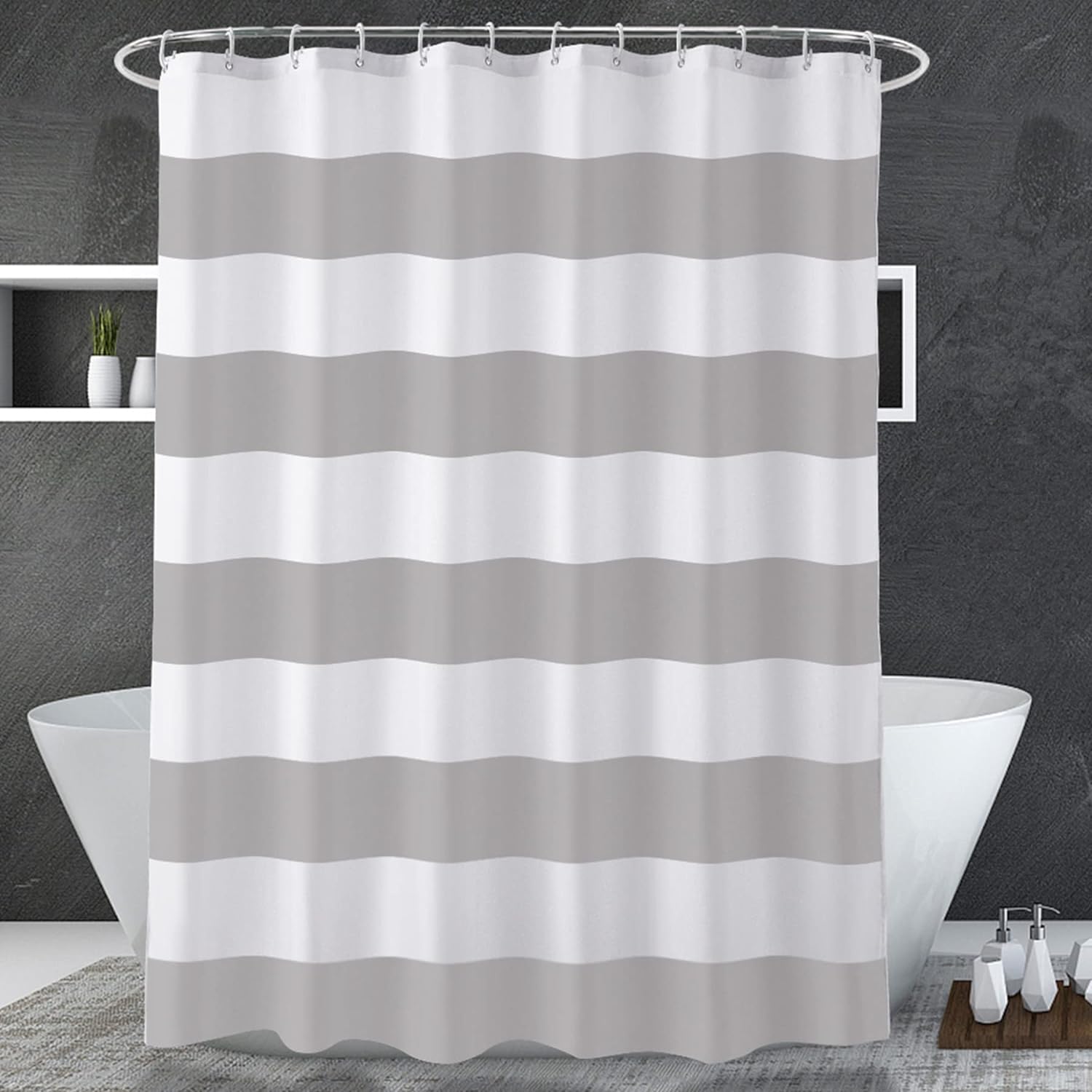 AmazerBath Waterproof Grey Striped Shower Curtain