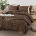Andency Brown Comforter Set King Size - Soft Tufted Chevron Bedding
