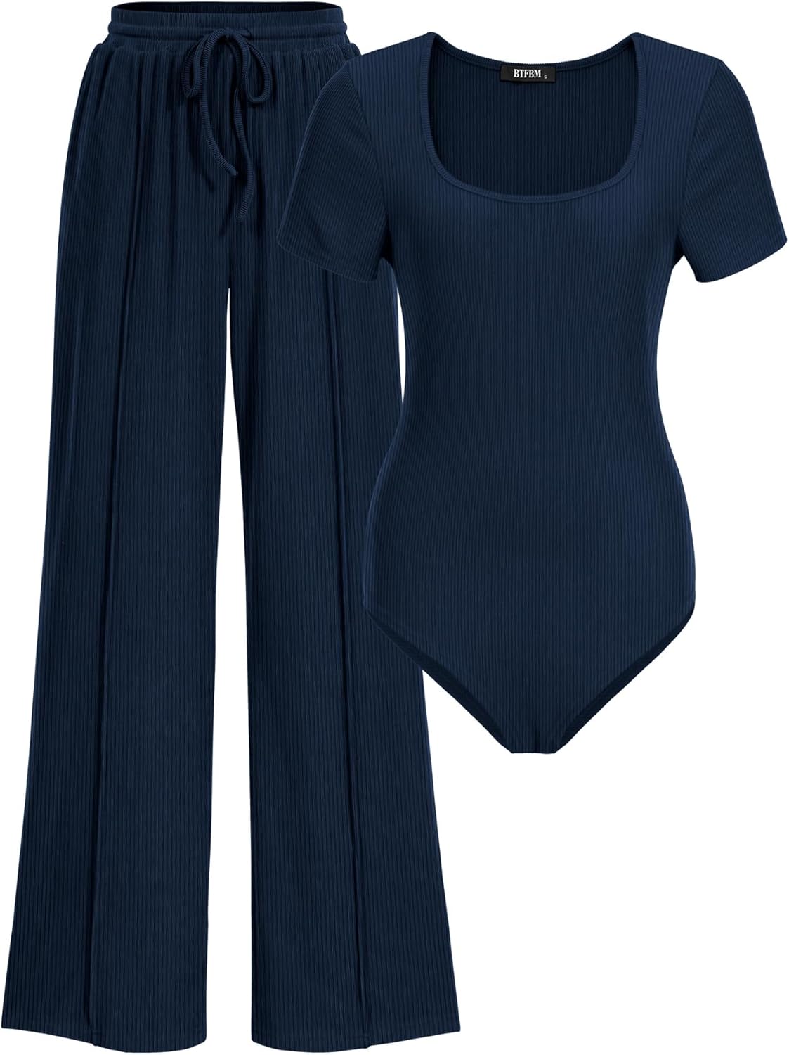 BTFBM Womens Casual 2 Piece Bodysuit and Pants Set for Style