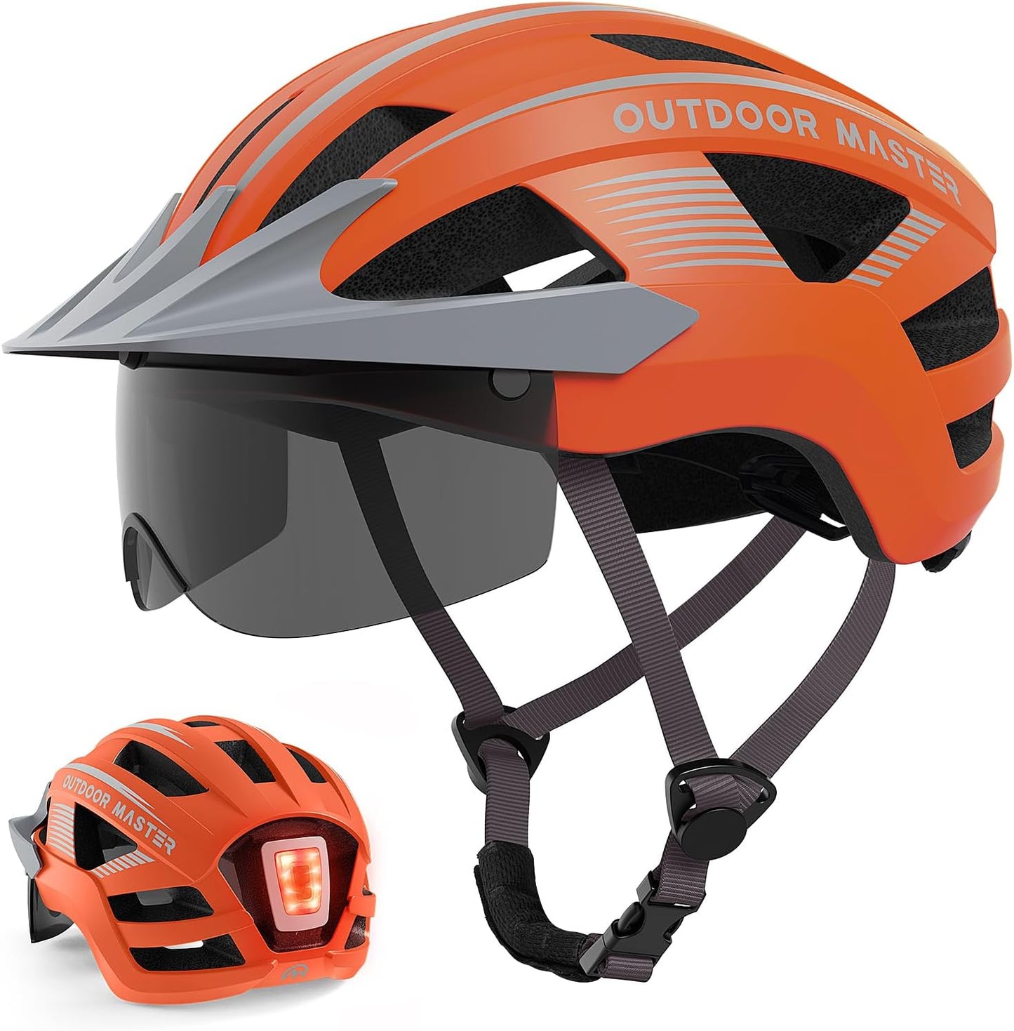 OutdoorMaster Adult Bike Helmet with LED Light and Goggles