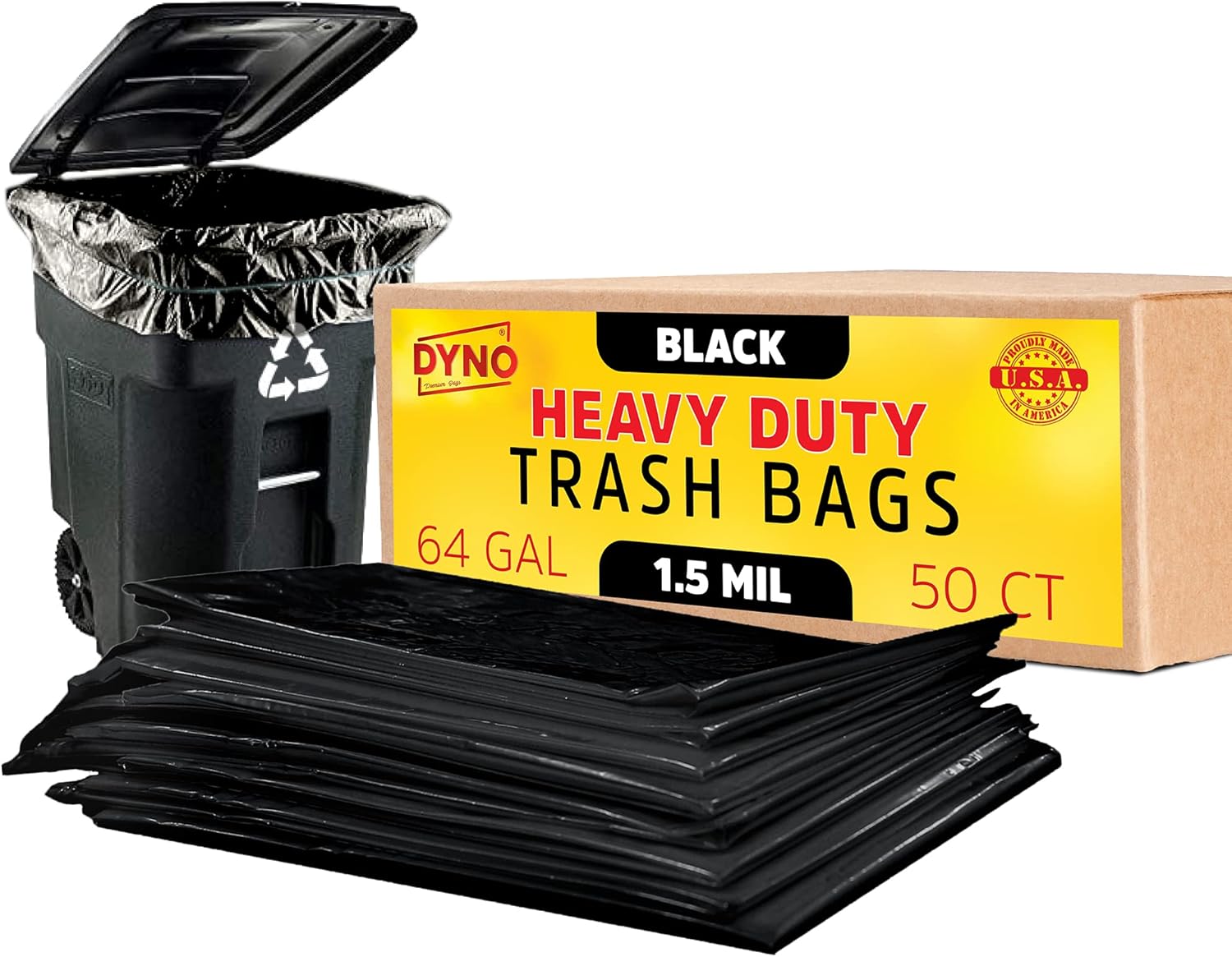 64 Gallon Heavy Duty Trash Bags - Industrial Strength, 50 Count