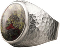 Natural Bloodstone Men's Sterling Silver Ring - Hammered Band