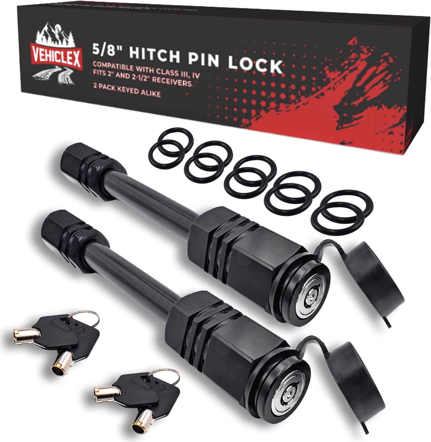 Hitch Pin Locks for 2 Inch Trailer Receivers - Set of 2 Keys