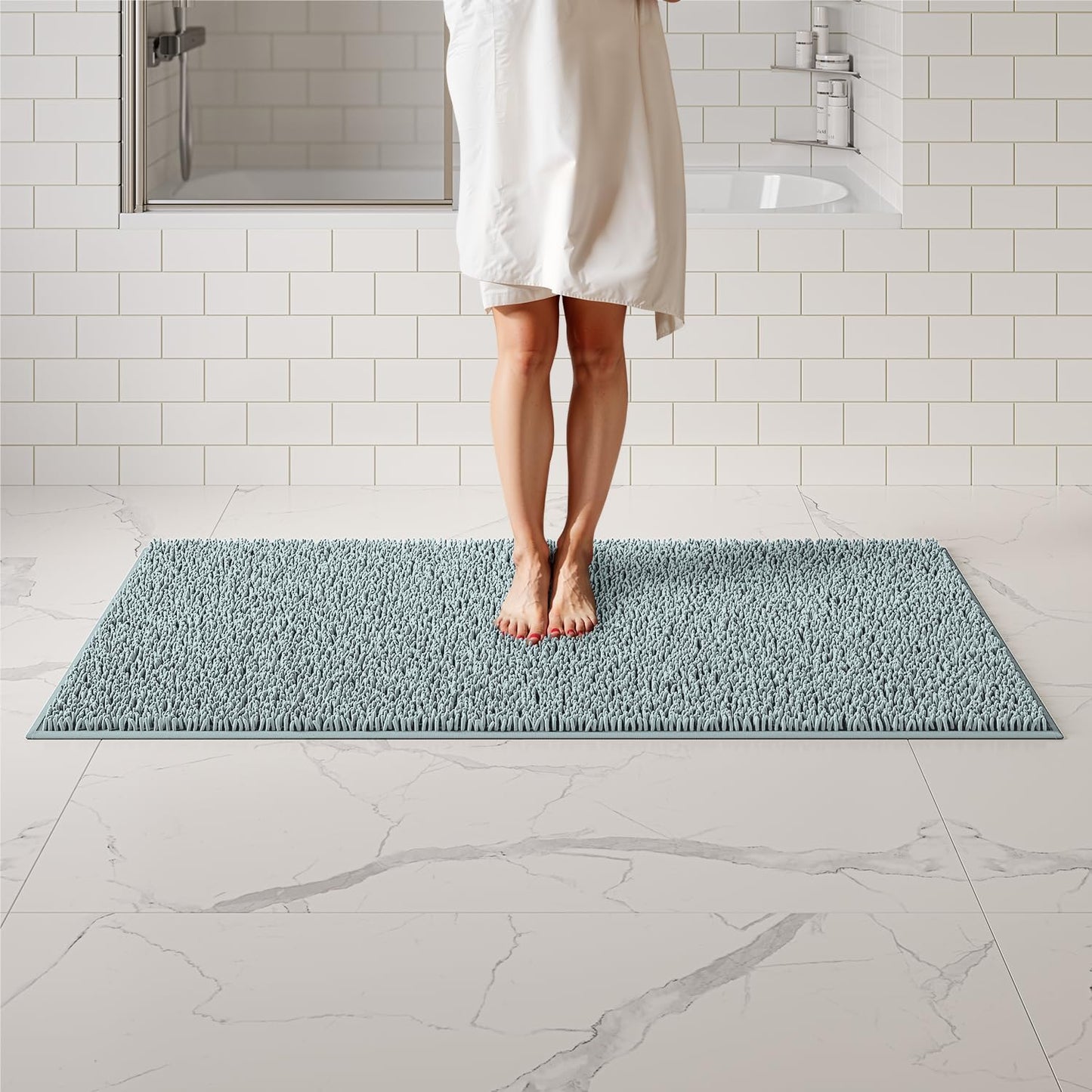 Chenille Bath Mats for Bathroom - Plush, Absorbent & Soft