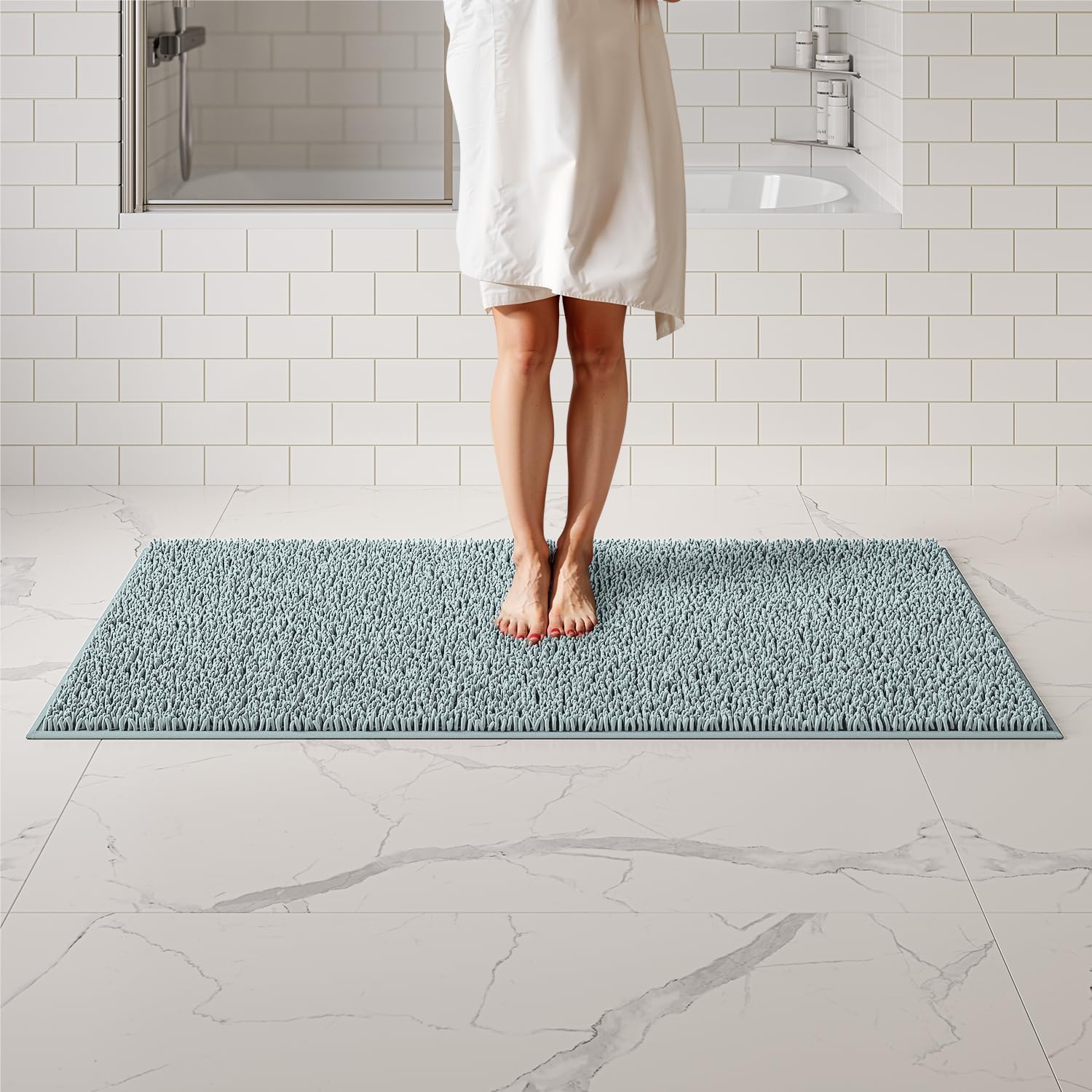 Chenille Bath Mats for Bathroom - Plush, Absorbent & Soft
