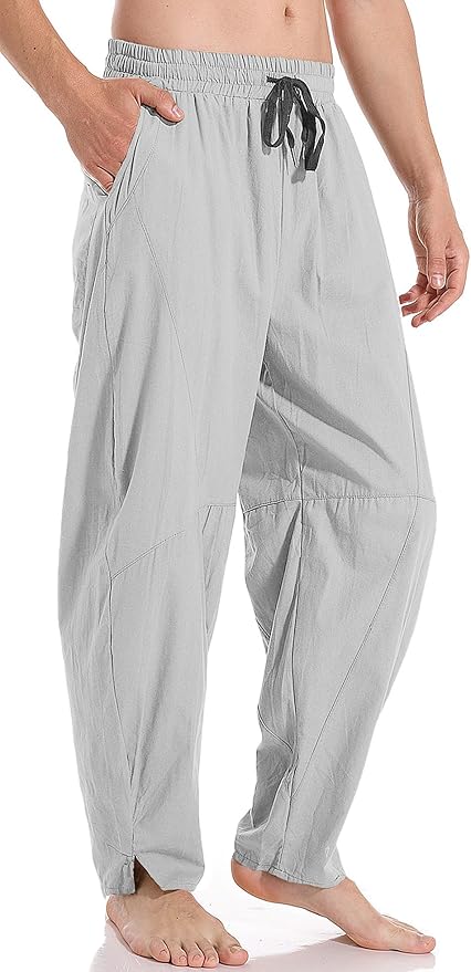 AITFINEISM Mens Cotton Linen Pants for Summer Beach Comfort