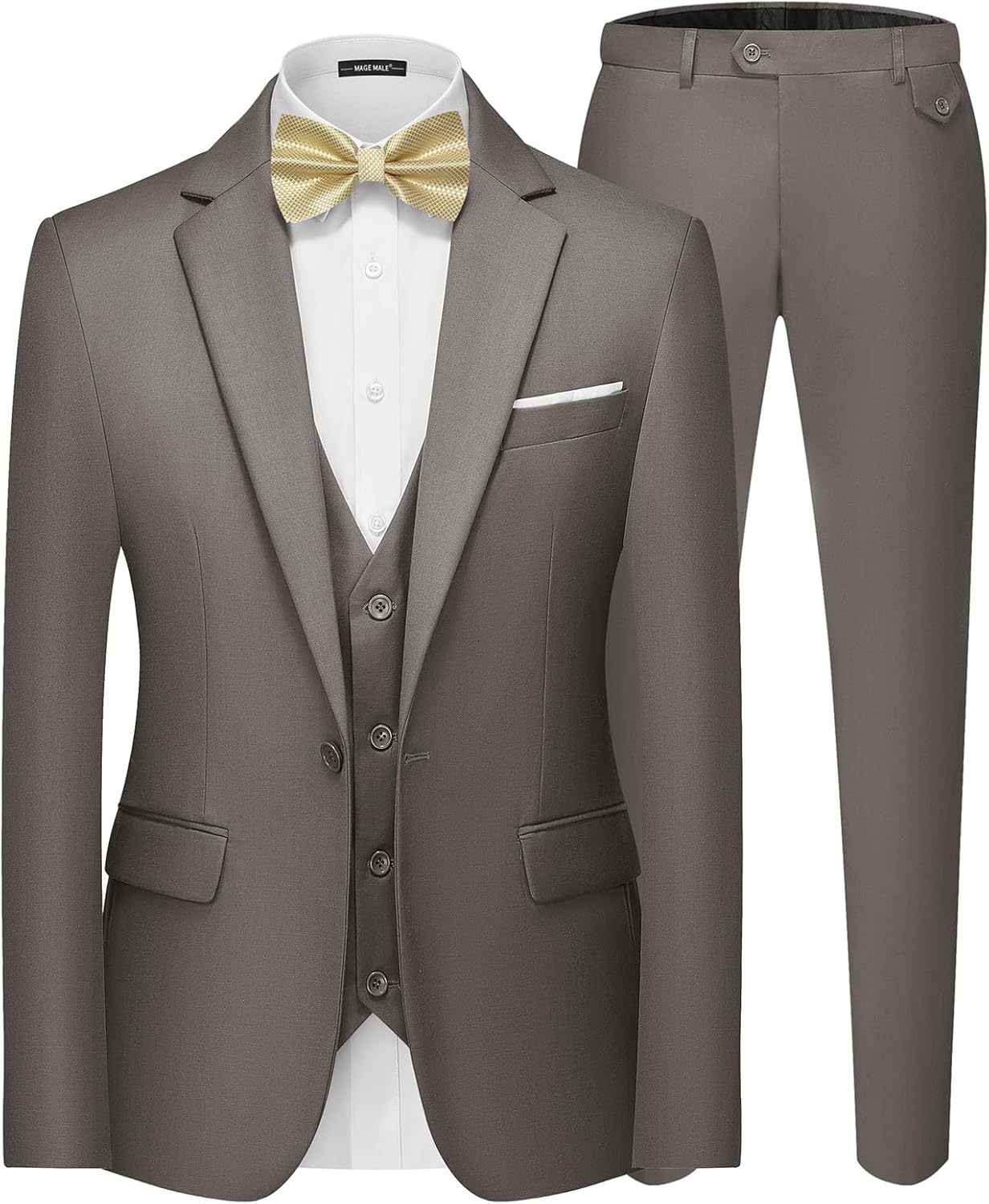MAGE MALE Men's 3 Pieces Suit Elegant Solid Slim Fit Set