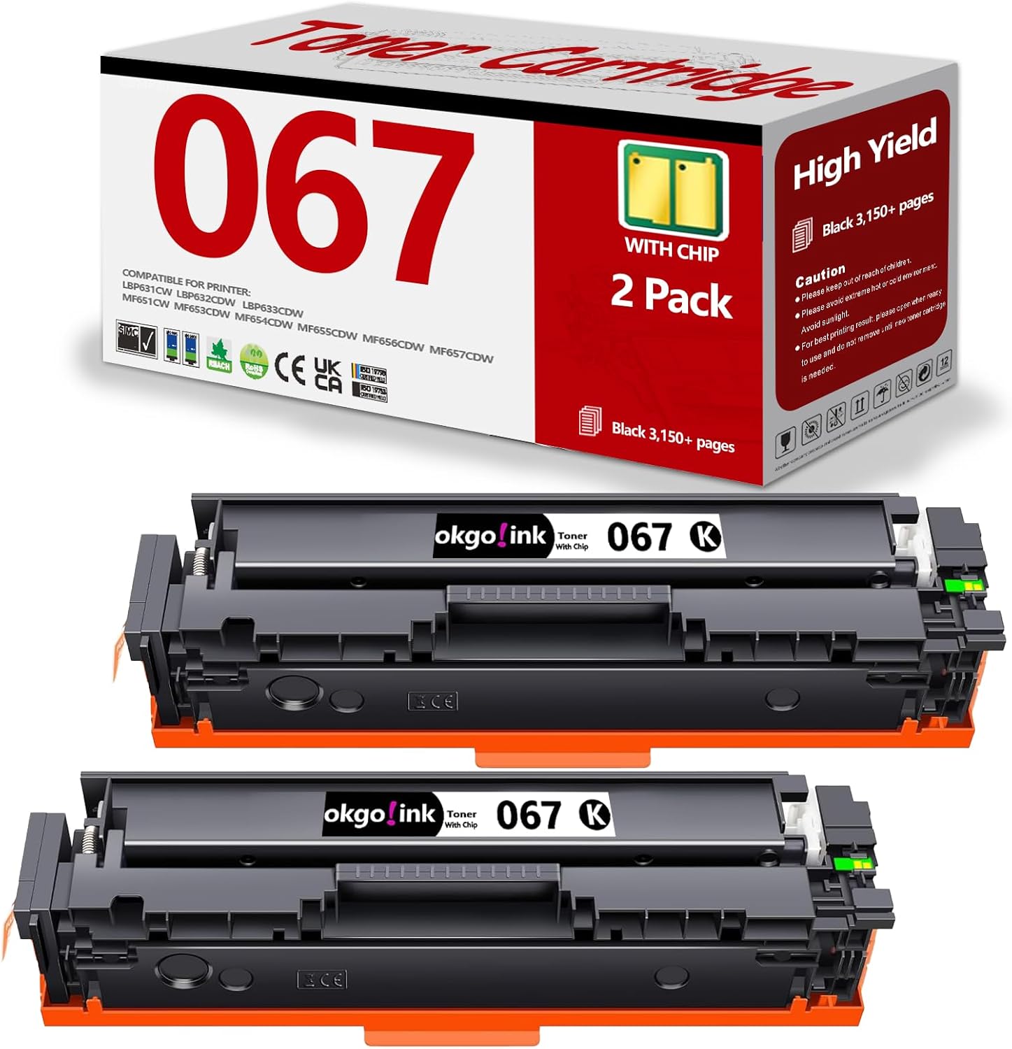 067 Black Toner Cartridge Set 2 Pack for Canon Printers