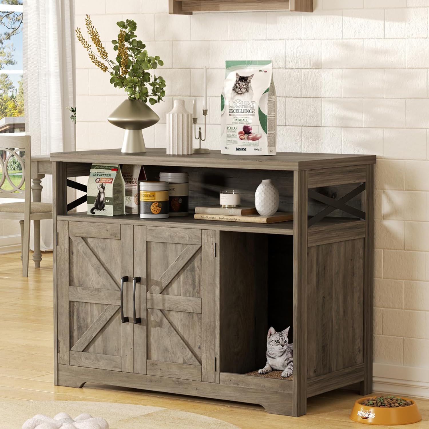 Stylish Cat Litter Box Enclosure with Scratch Pad for Home