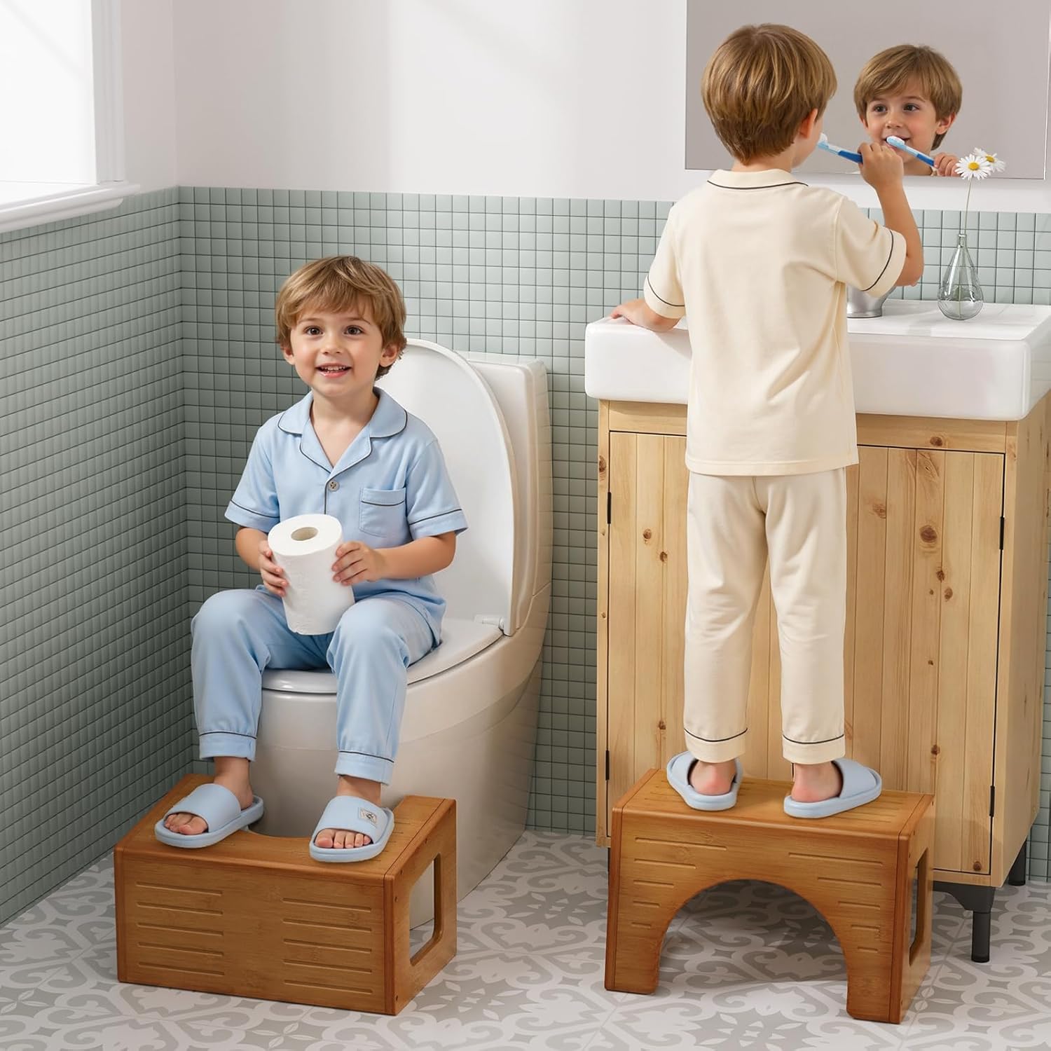 Innovative 3-in-1 Bamboo Toilet Step Stool for Kids & Adults