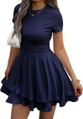 Women Black Crochet Knit Mini Dress - Flowy Tiered Sundress