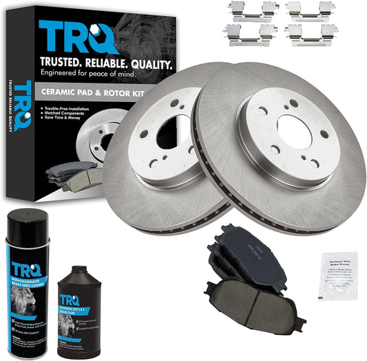 TRQ Front Ceramic Brake Pad and Rotor Pair Kit for Toyota Vehicles