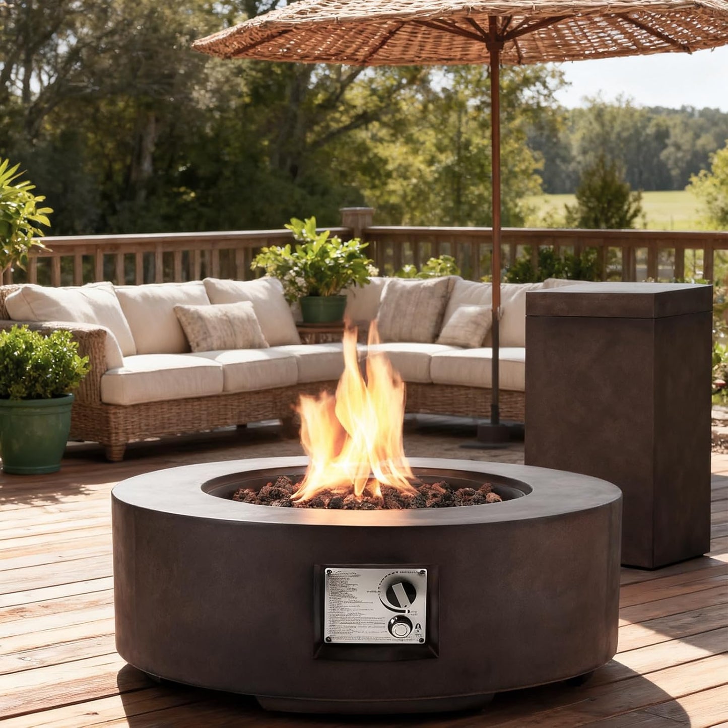 ECOTOUGE 30ft' Auto-Ignition Round Fire Pit Table Set for Outdoors